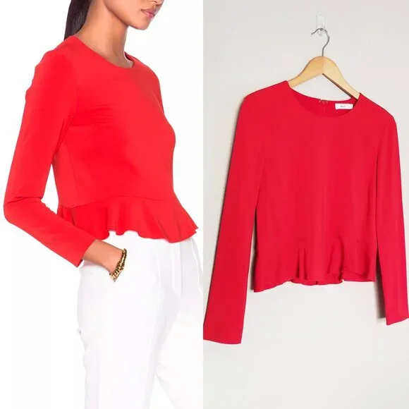 A.L.C. Women's Ann Long Sleeves Shirt Blouse Top 2 Red Peplum Crepe Zipper $325 - Picture 4 of 16
